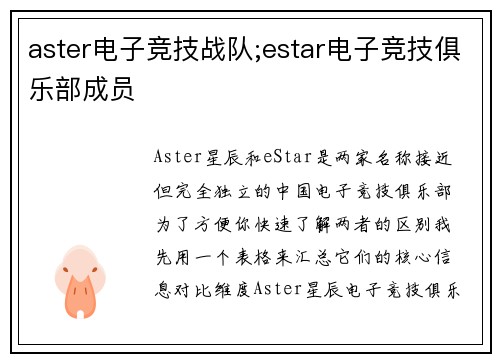 aster电子竞技战队;estar电子竞技俱乐部成员